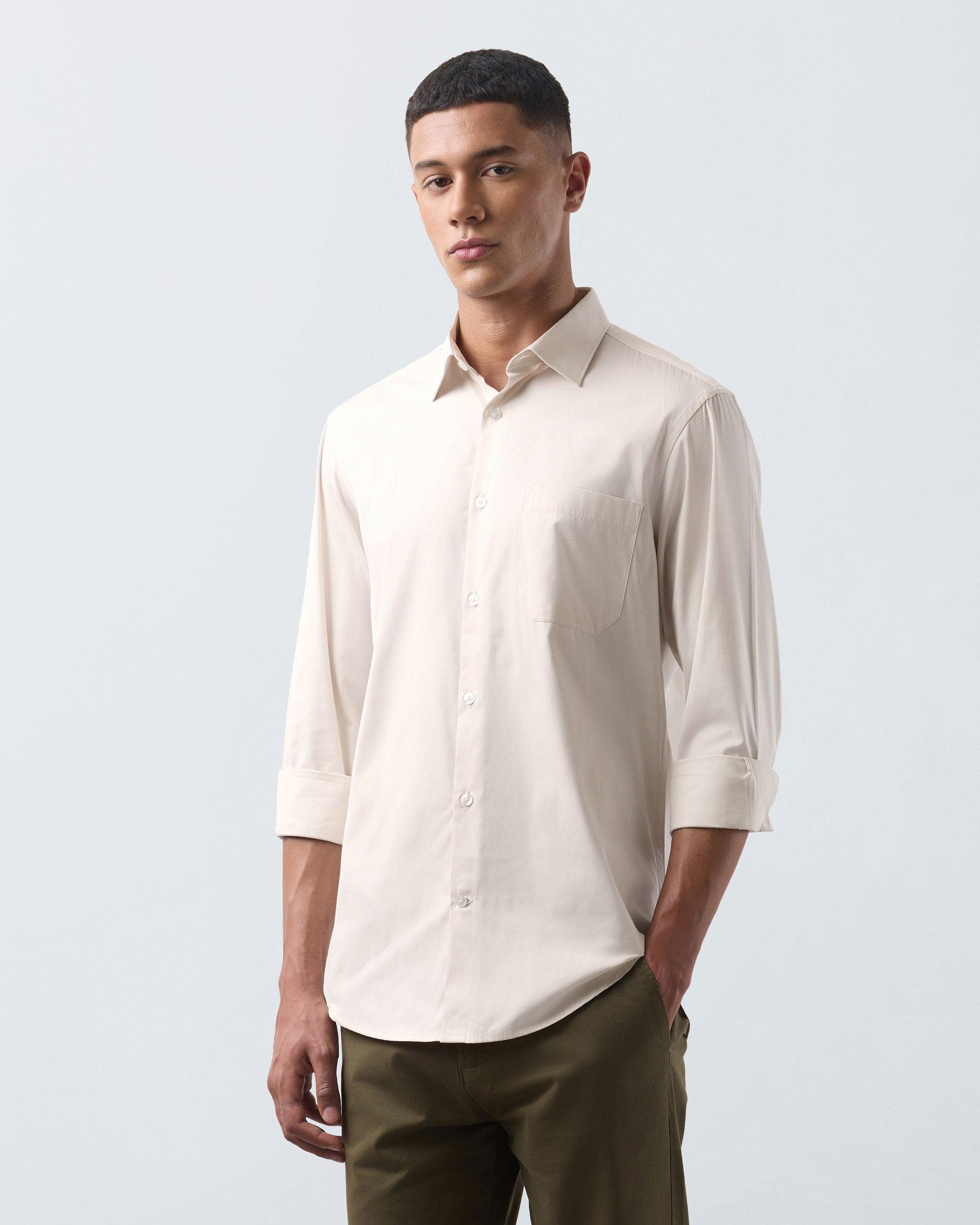 KANSO Beige Dress Shirt, hand in pocket