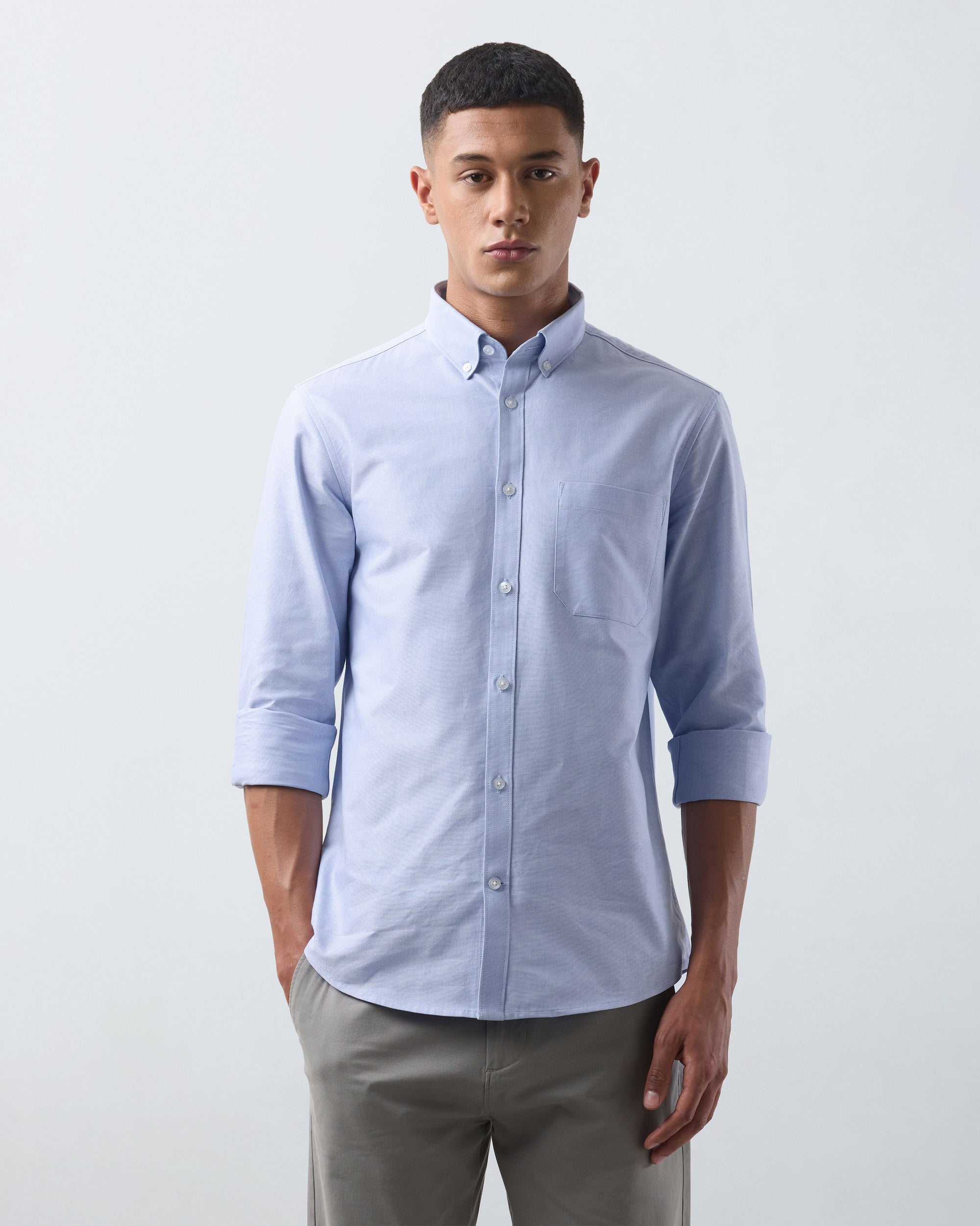 KANSO Blue Oxford Shirt, long sleeve, front #Sleeve_Long