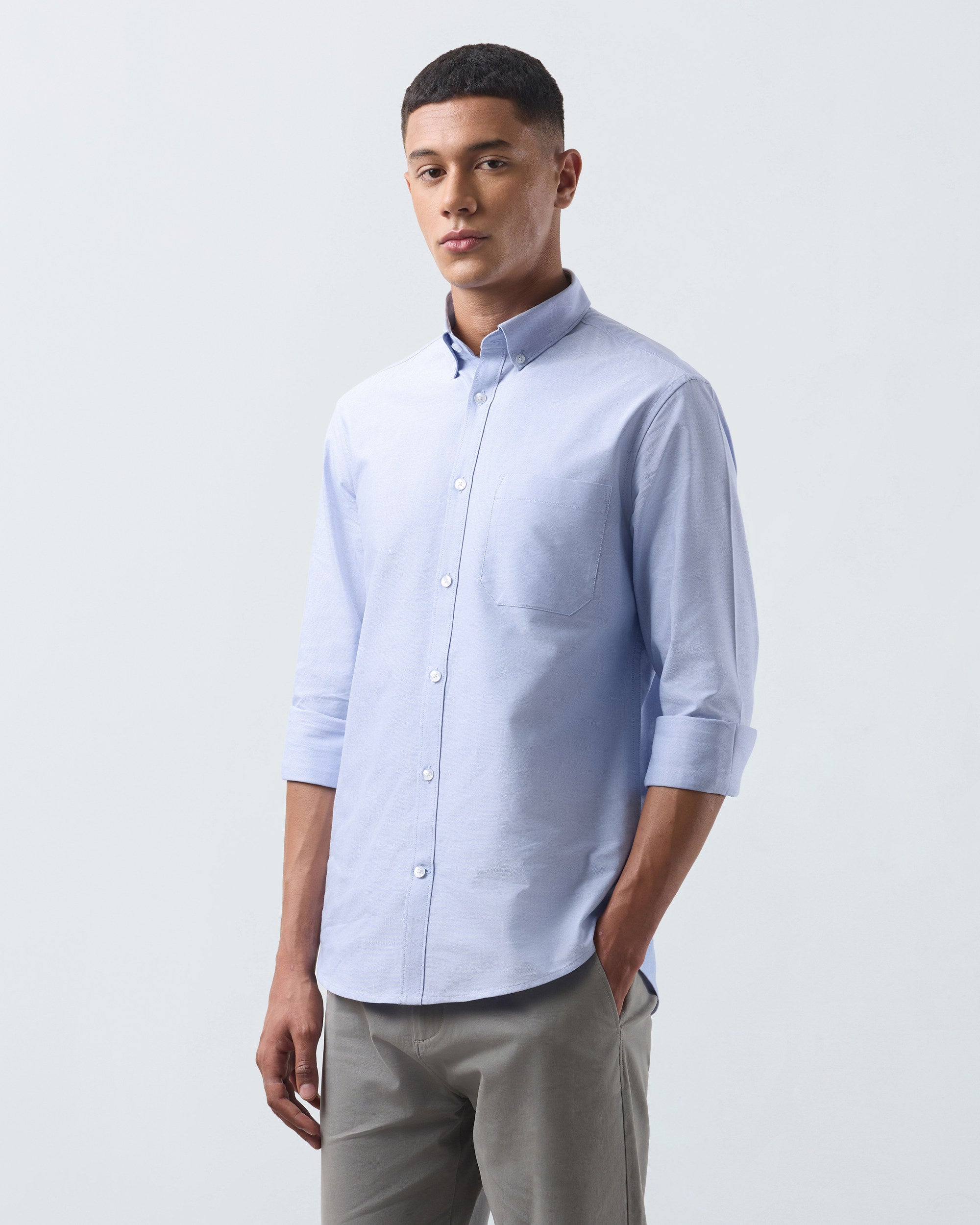 KANSO Blue Oxford Shirt, long sleeve, hand in pocket #Sleeve_Long