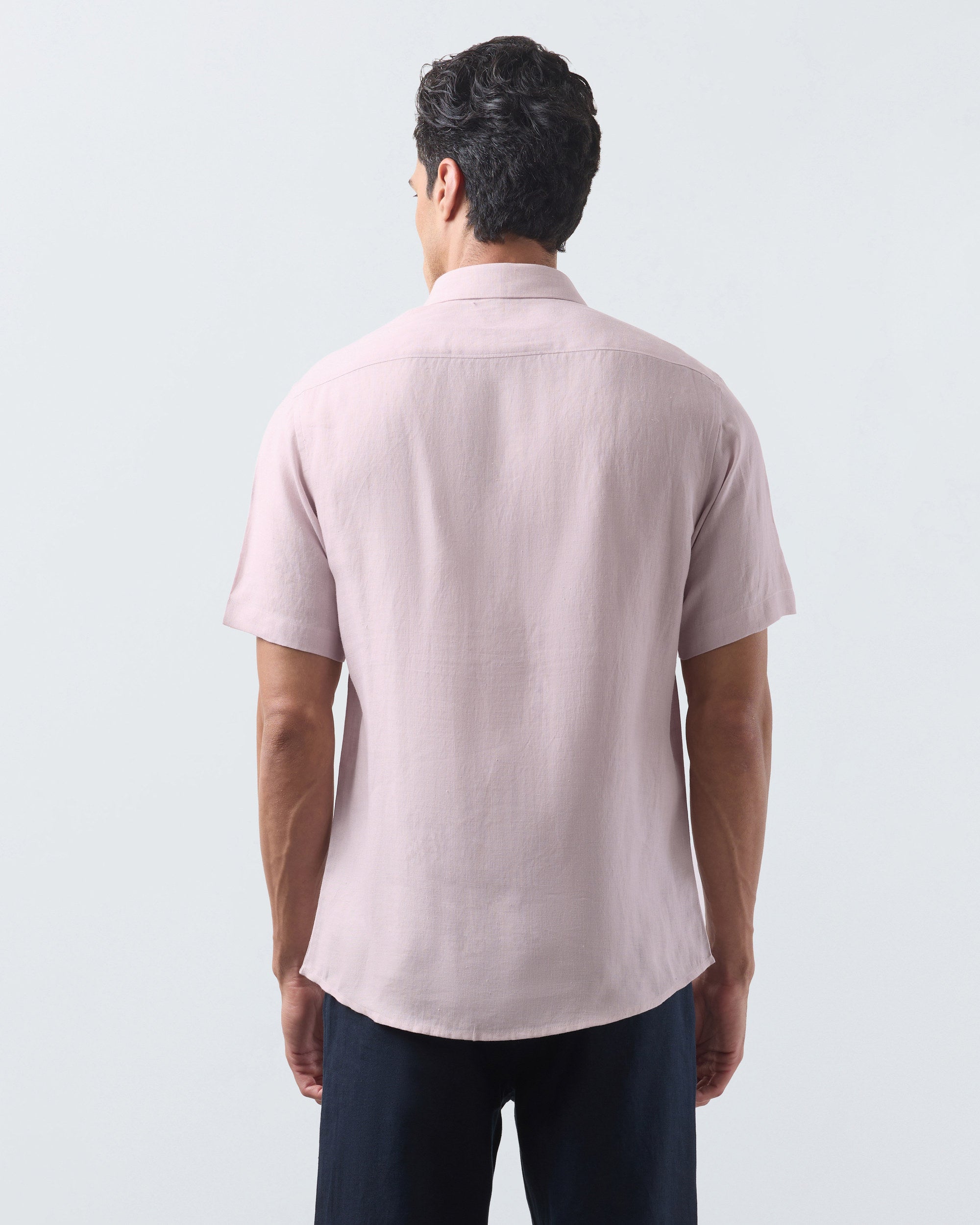 KANSO Dusty Pink Linen Shirt, short sleeve, back #Sleeve_Short