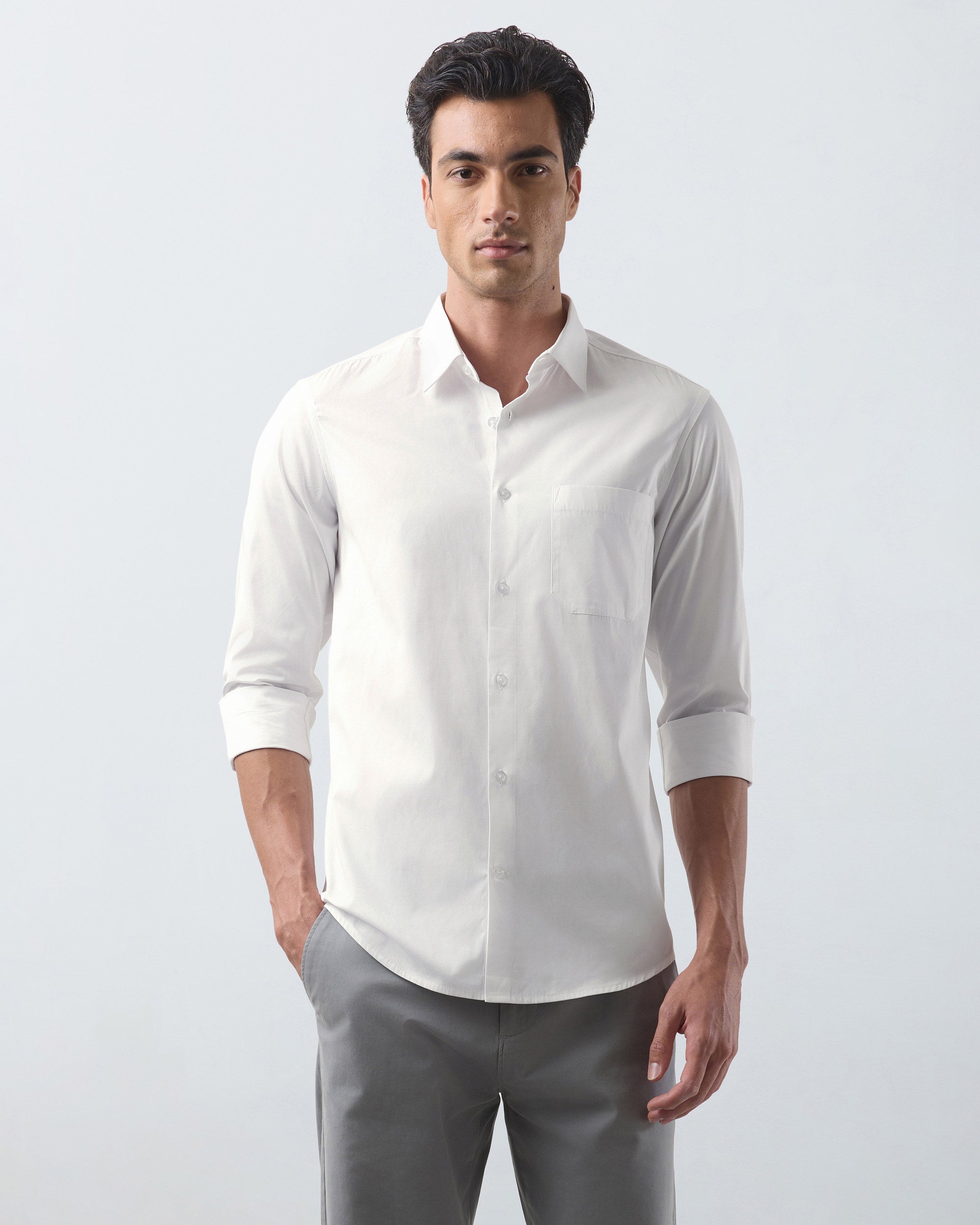 KANSO Ecru Dress Shirt, three quarter view