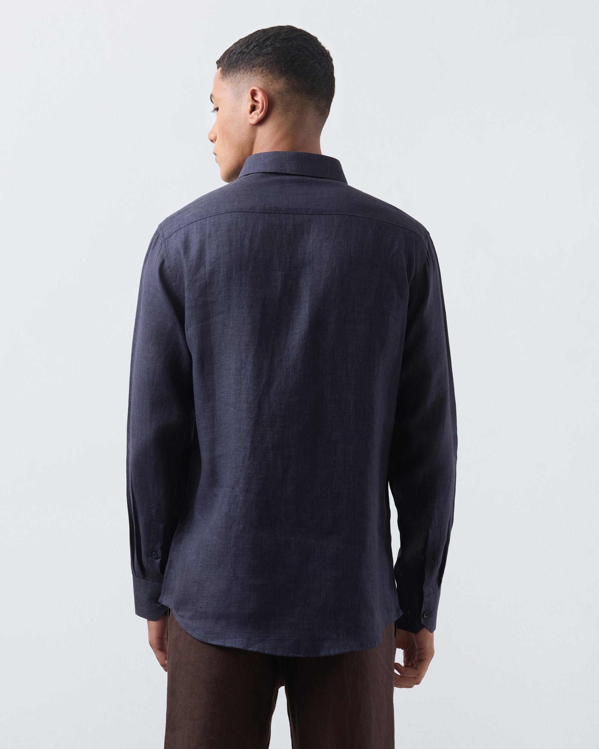 KANSO Navy Blue Linen Shirt, long sleeve, back #Sleeve_Long