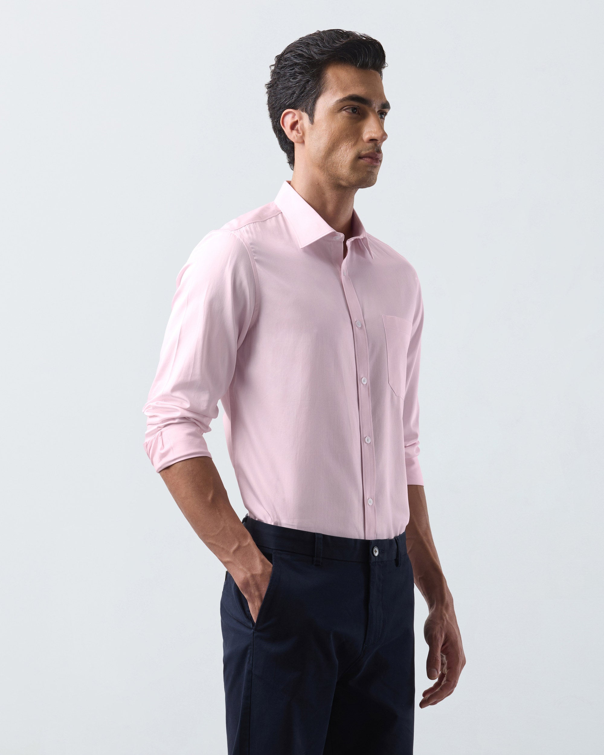 KANSO Pink Dress Shirt, hand in pocket