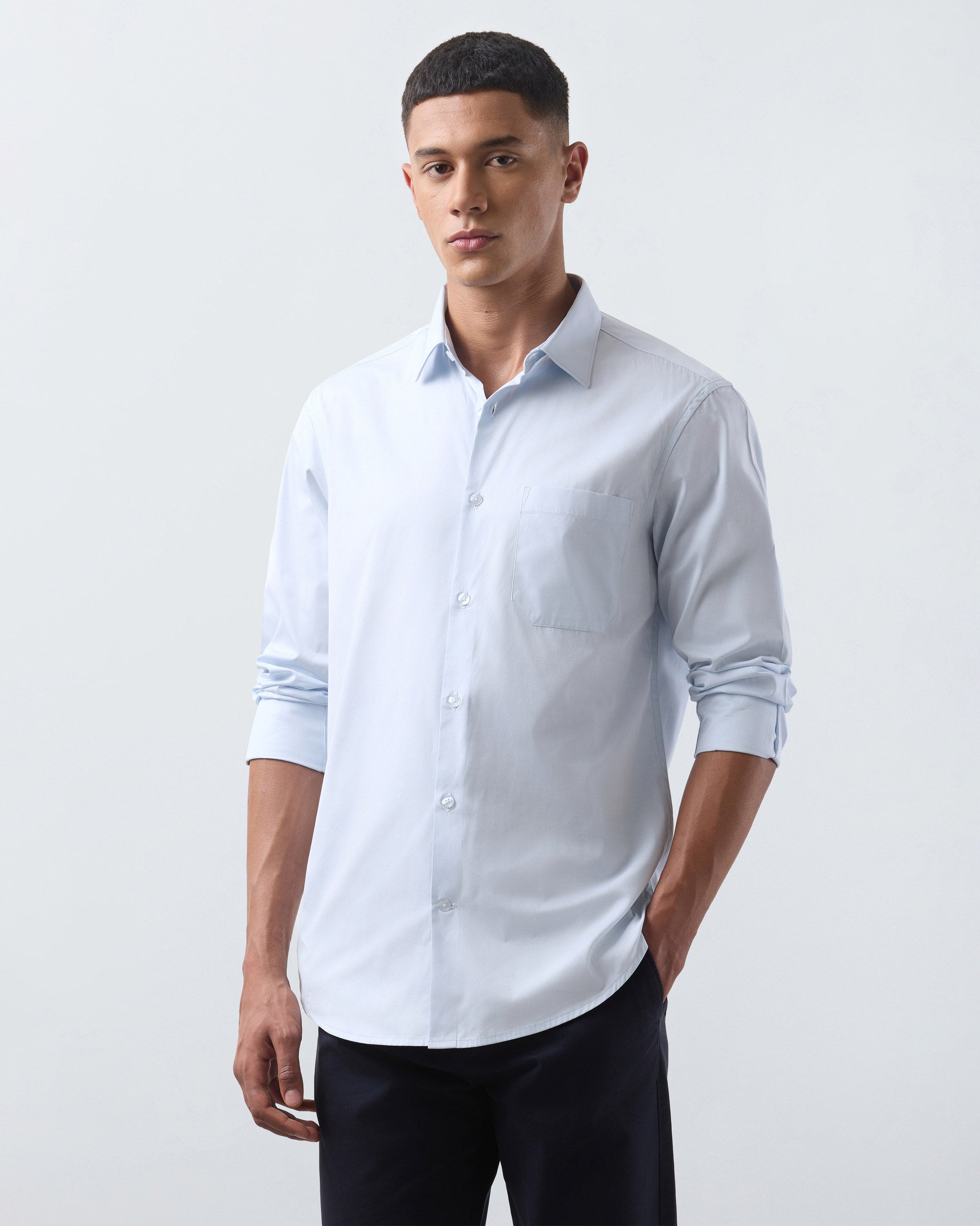 KANSO Sky Blue Dress Shirt, three quarter view