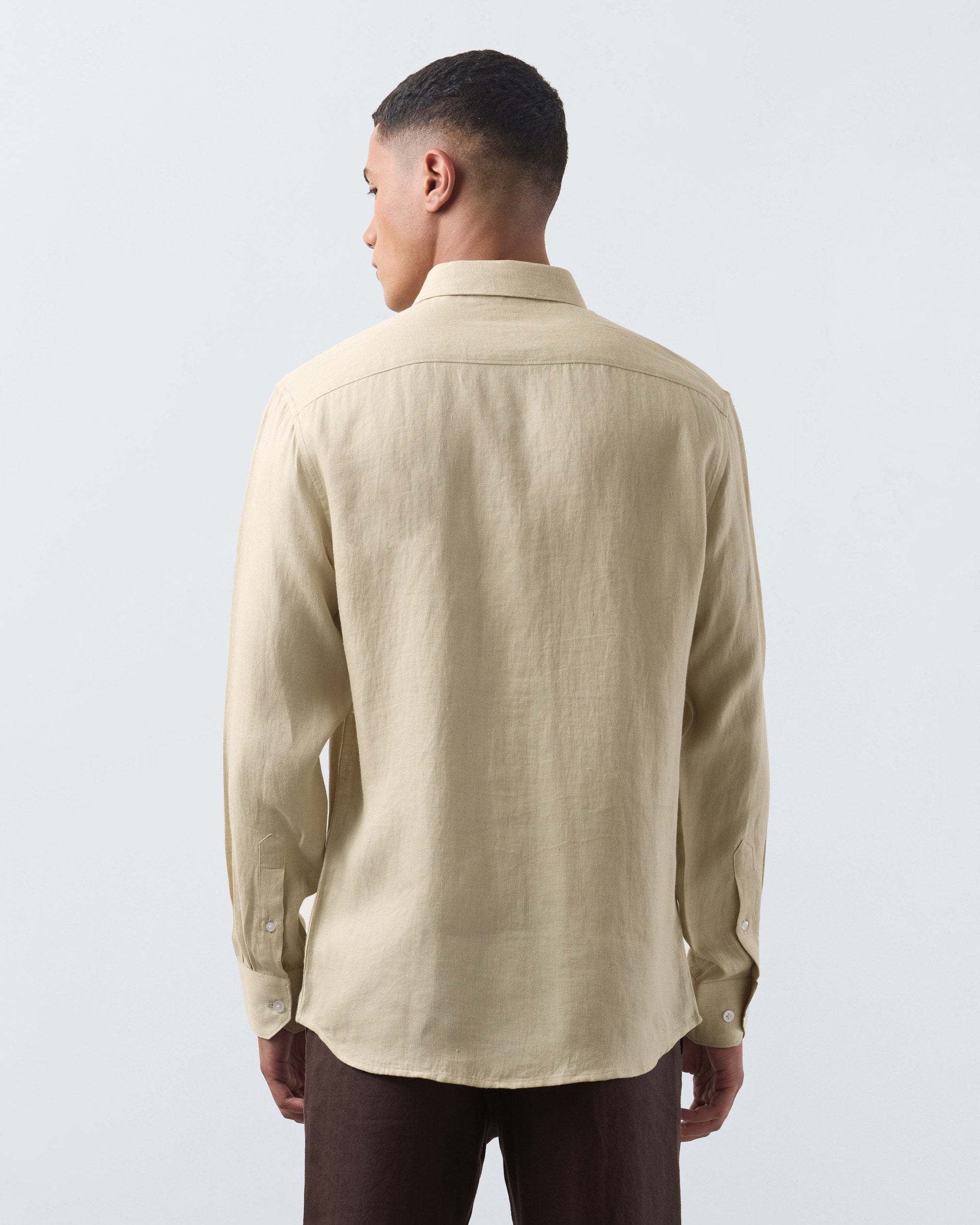 KANSO Tan Linen Shirt, long sleeve, back #Sleeve_Long