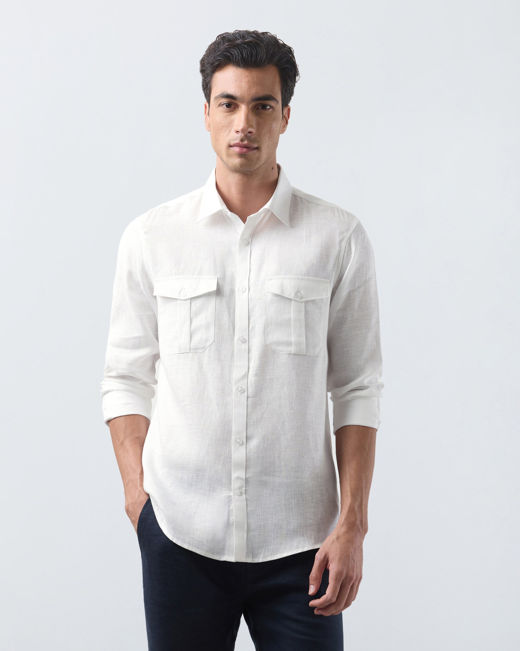 KANSO White Linen Shirt, long sleeve, front #Sleeve_Long