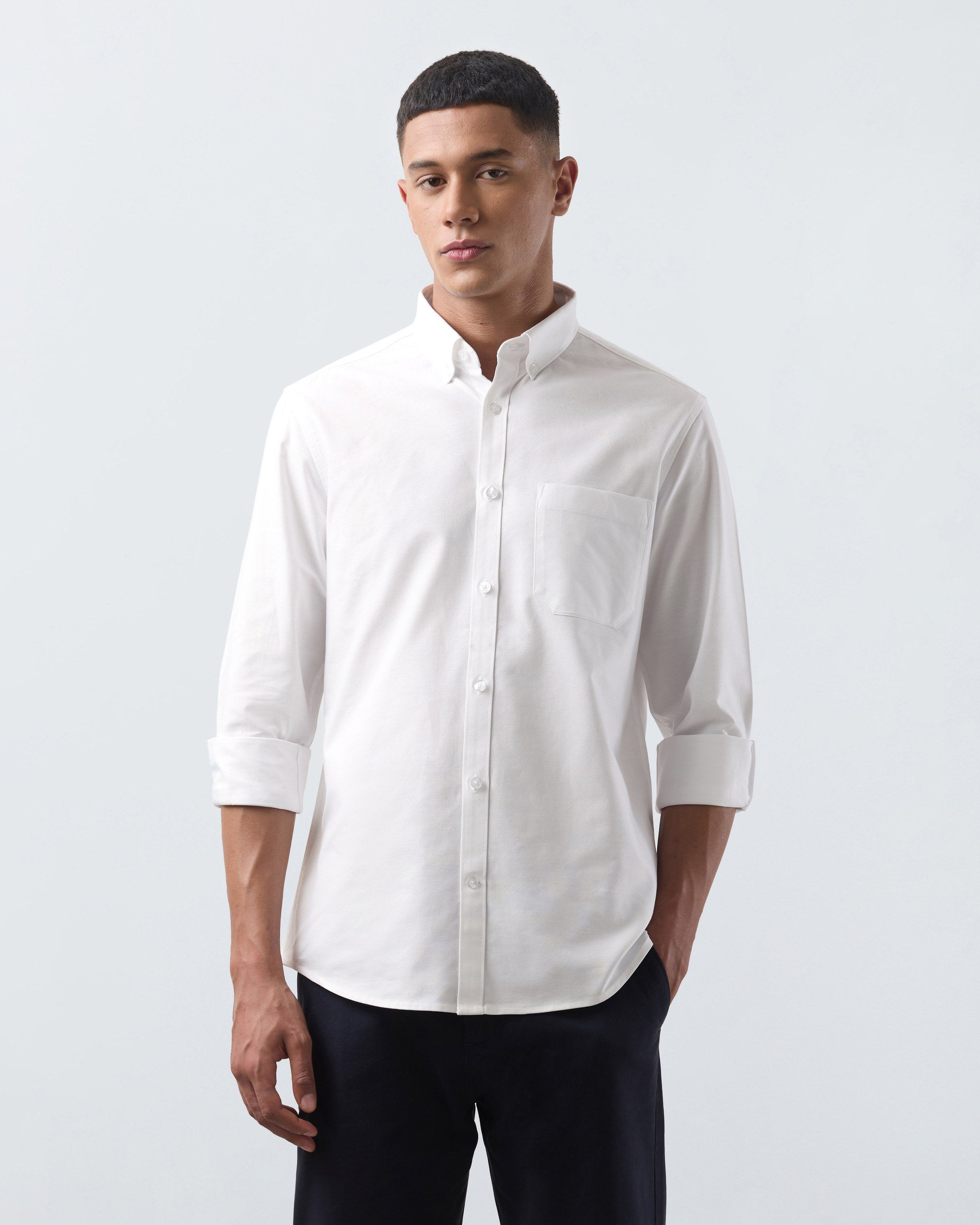 KANSO White Oxford Shirt, long sleeve, front #Sleeve_Long