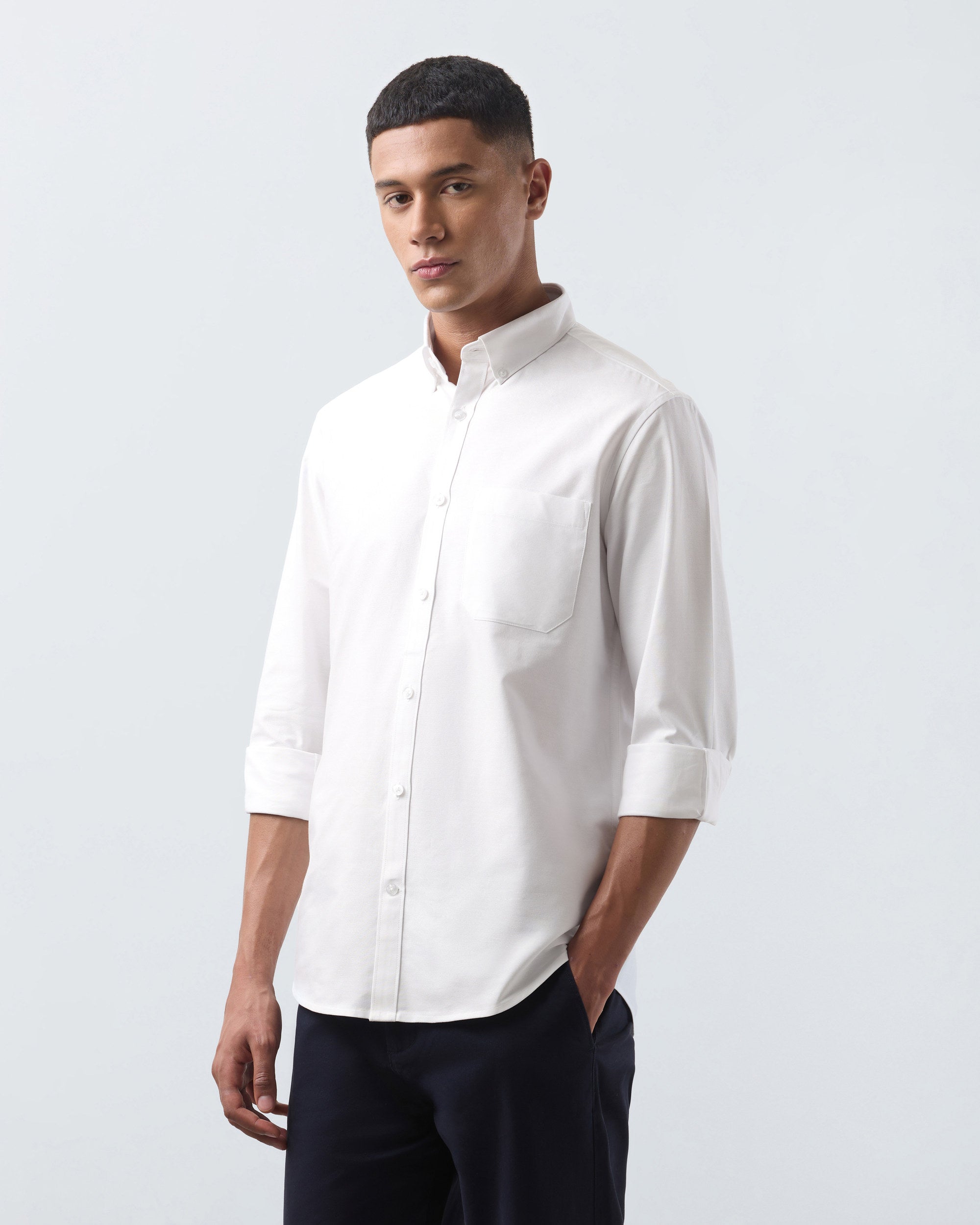 KANSO White Oxford Shirt, long sleeve, hand in pocket #Sleeve_Long