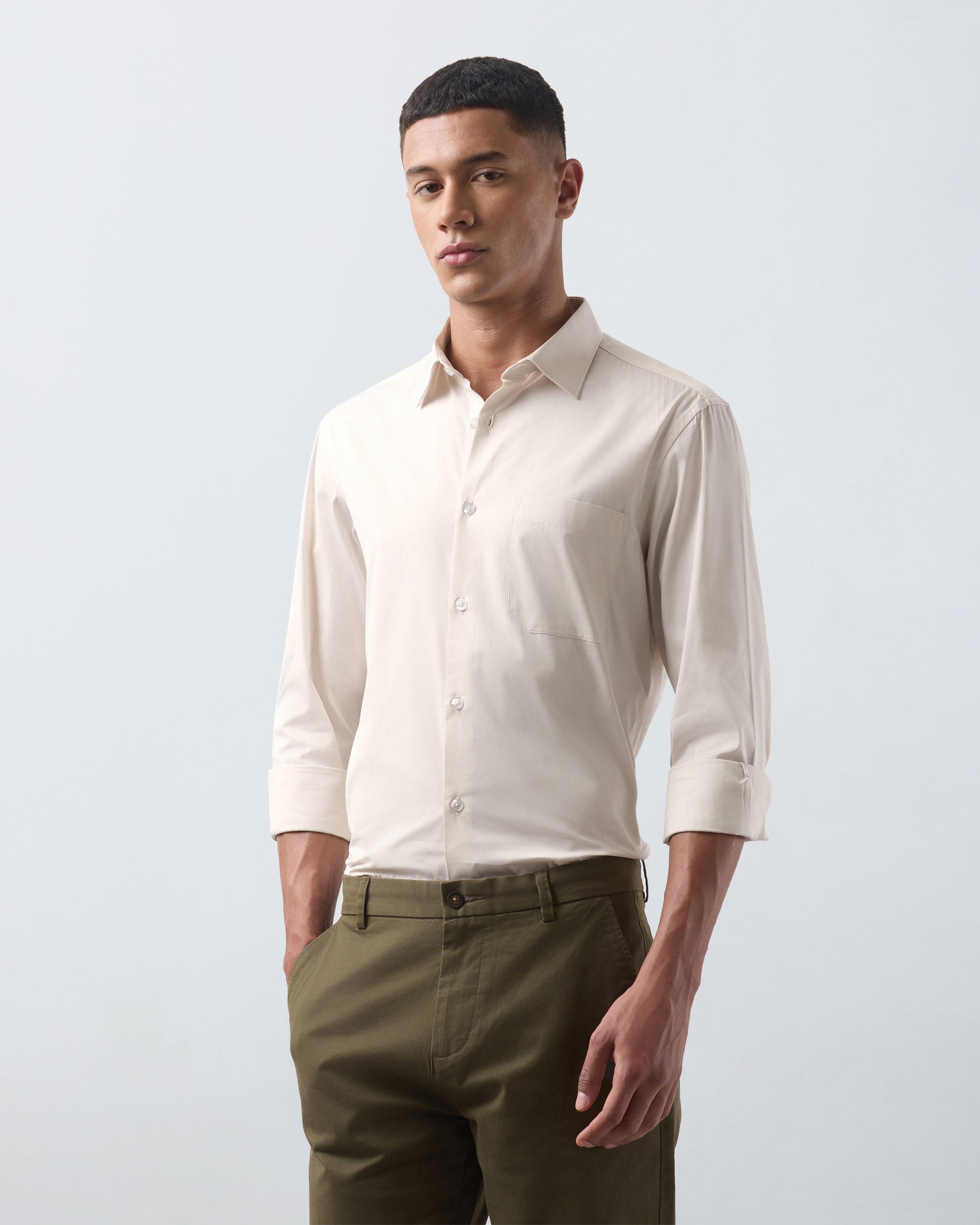 KANSO Beige Dress Shirt, three quarter view