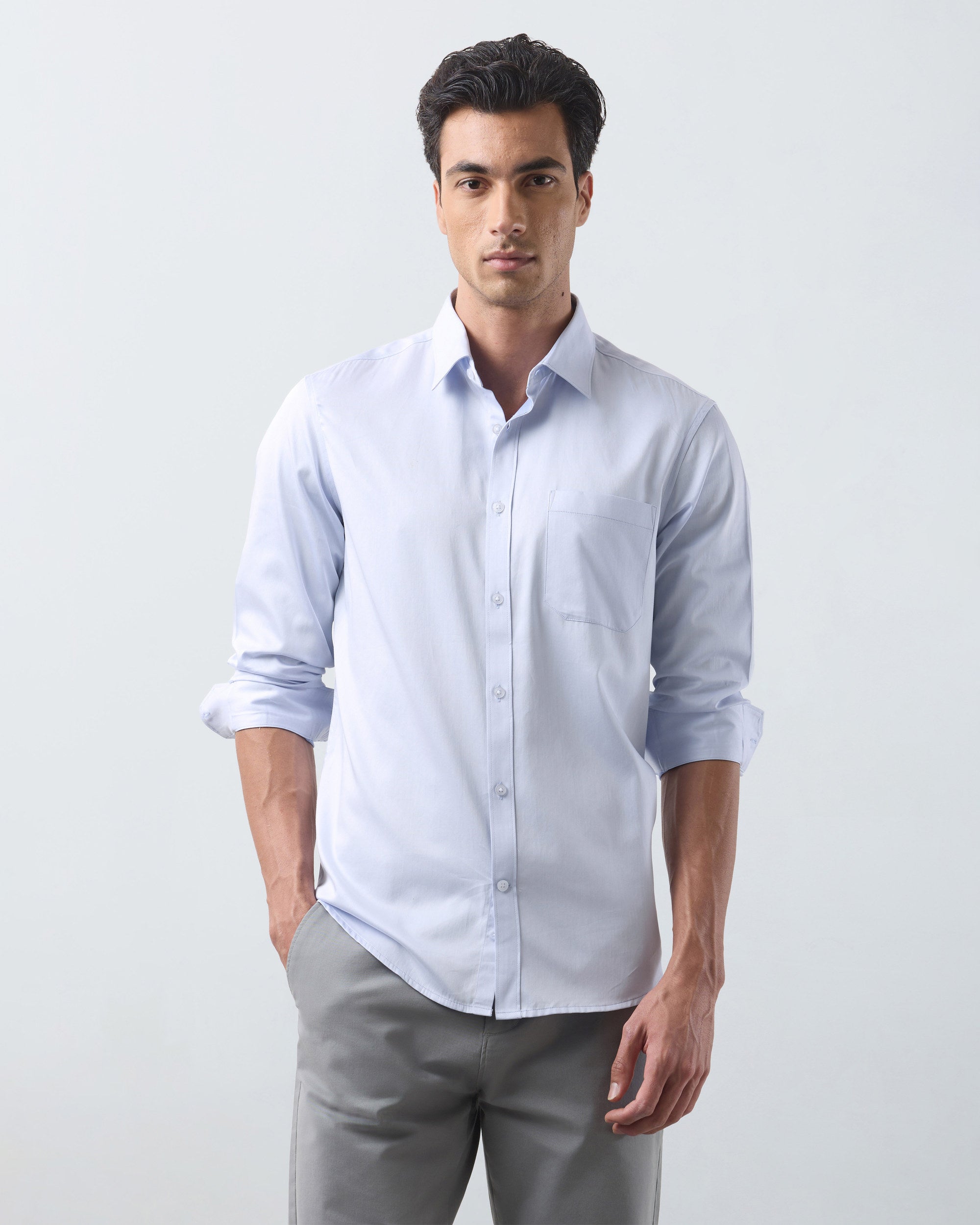 KANSO Blue Dress Shirt, three quarter view