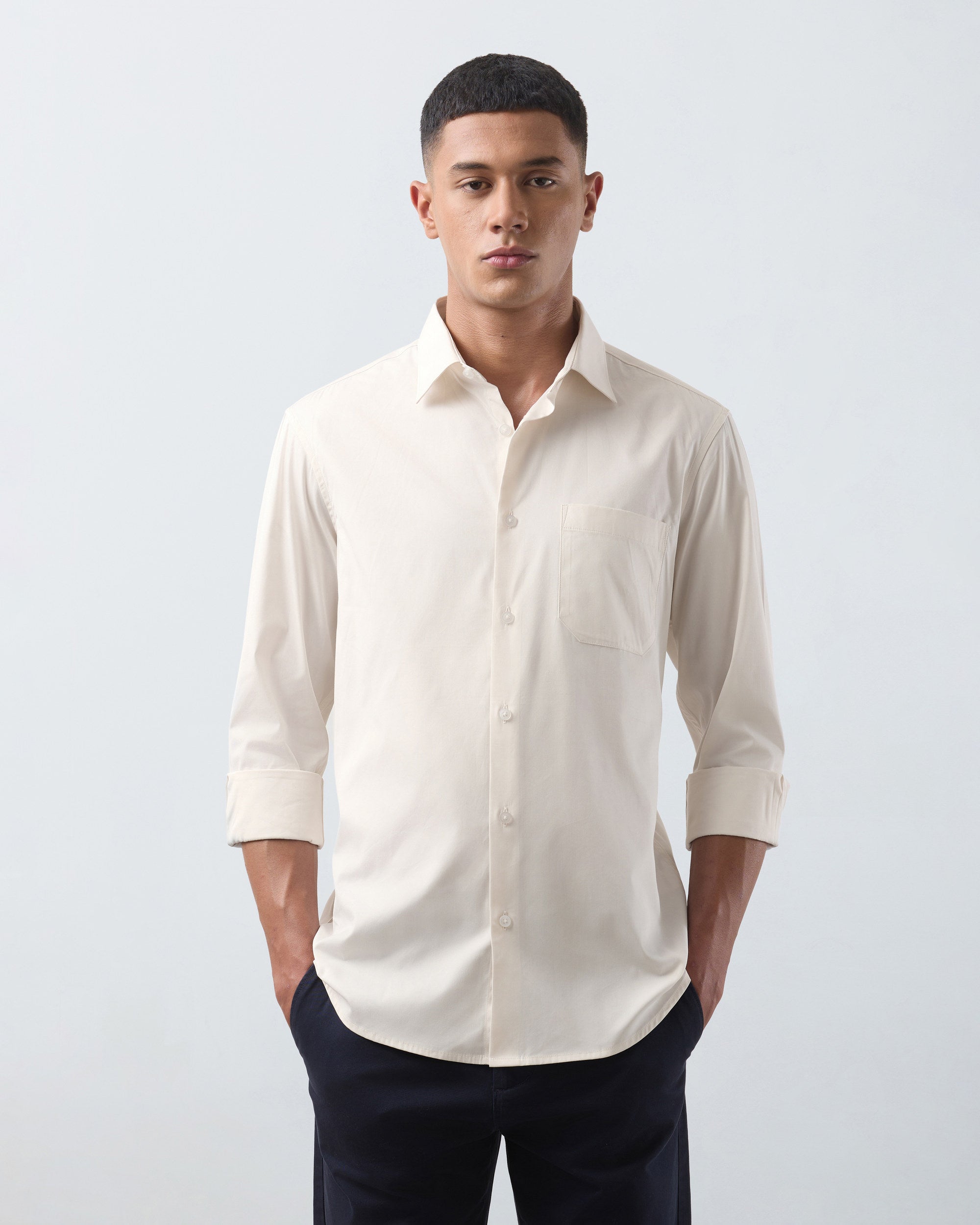 KANSO Cream Dress Shirt, three quarter view