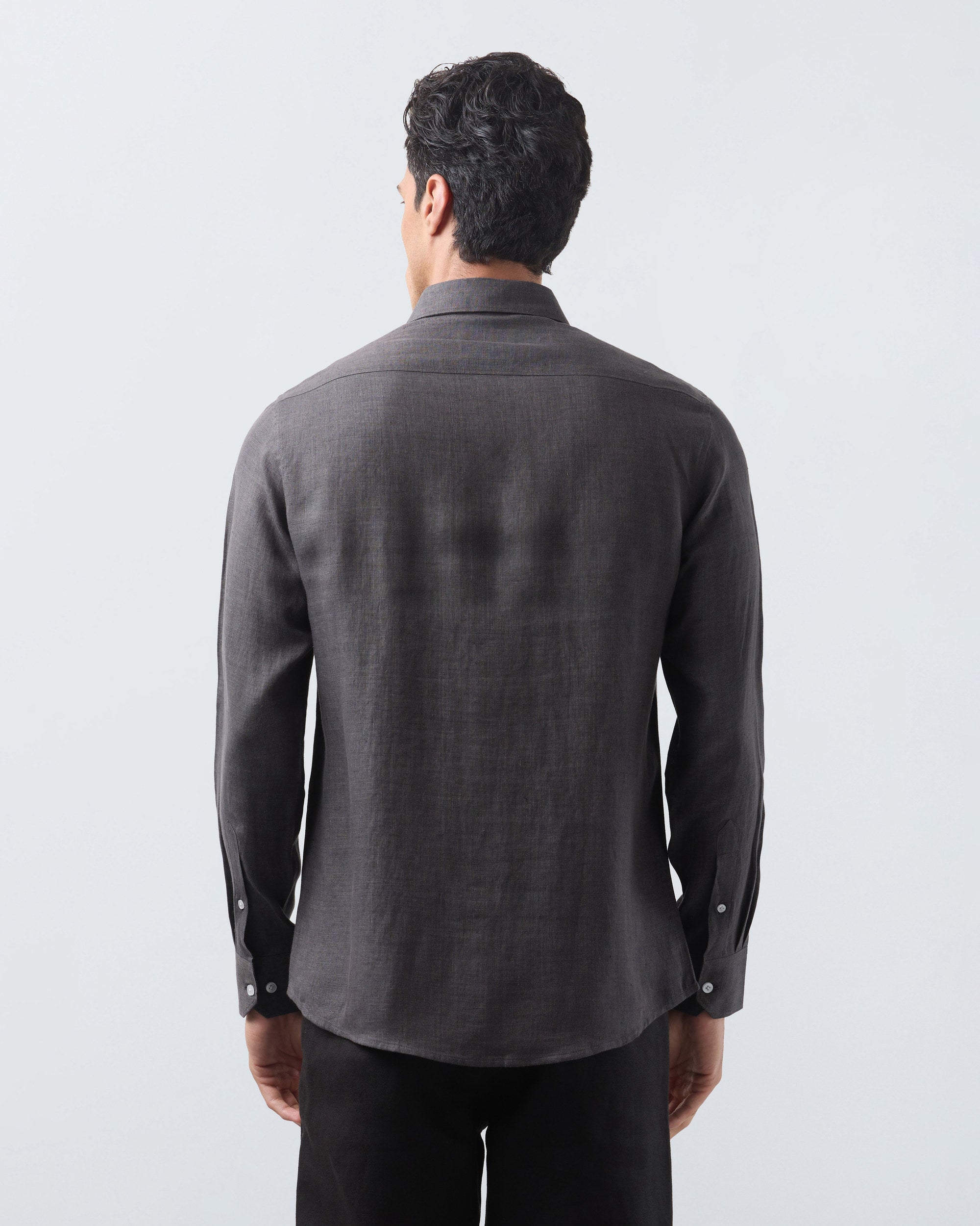 KANSO Dark Grey Linen Shirt, long sleeve, back #Sleeve_Long