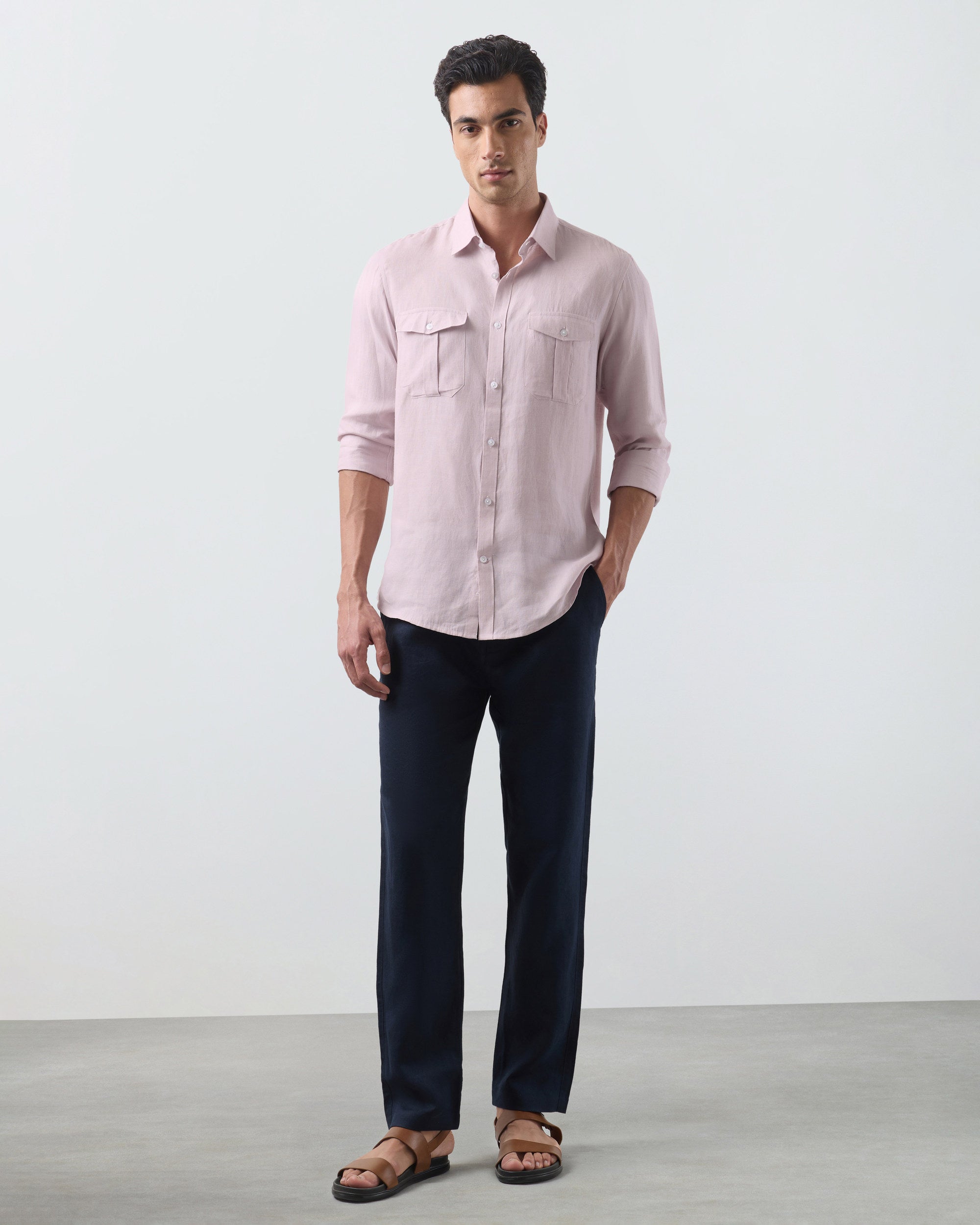 KANSO Dusty Pink Linen Shirt, long sleeve, full length #Sleeve_Long