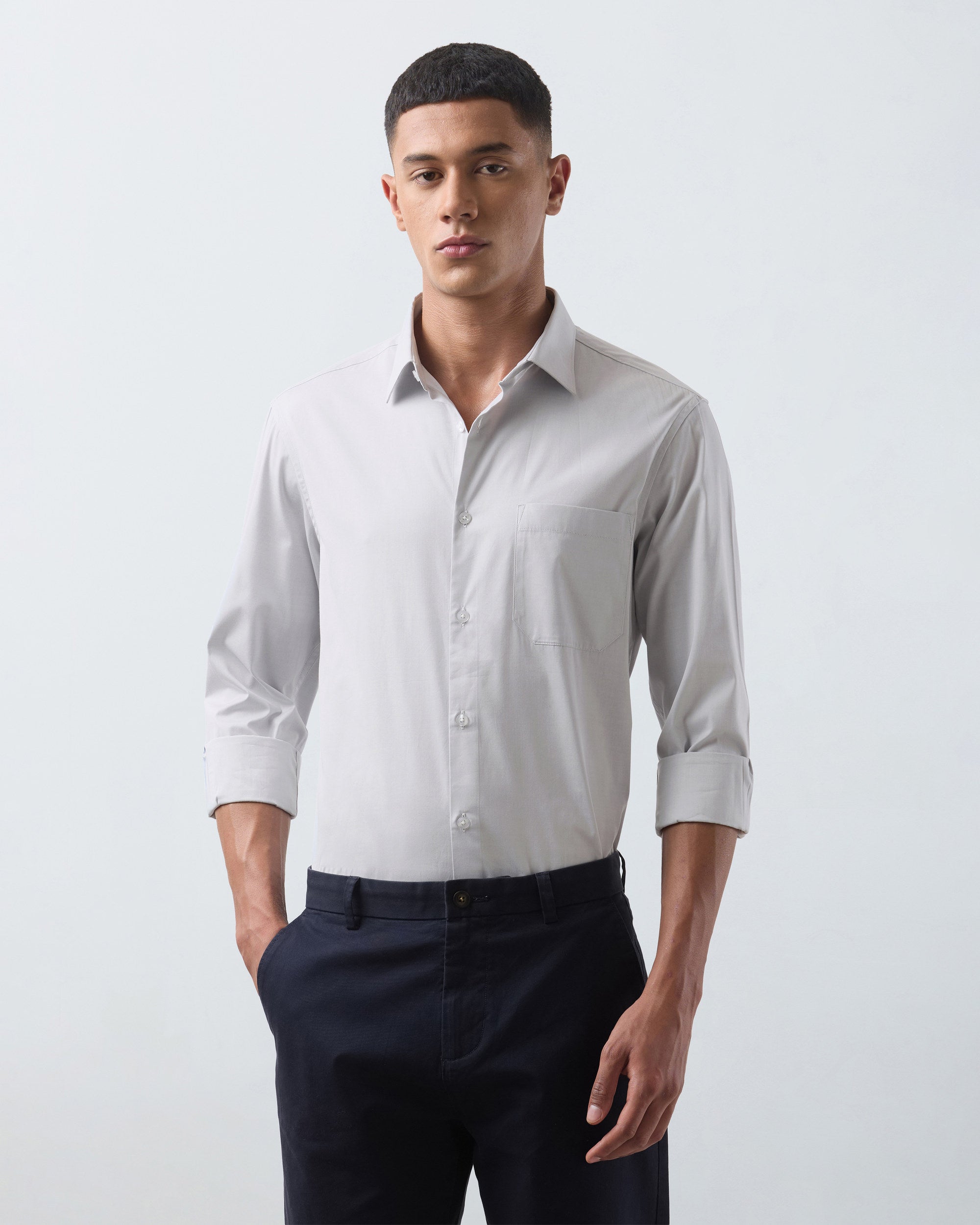 KANSO Grey Dress Shirt, three quarter view