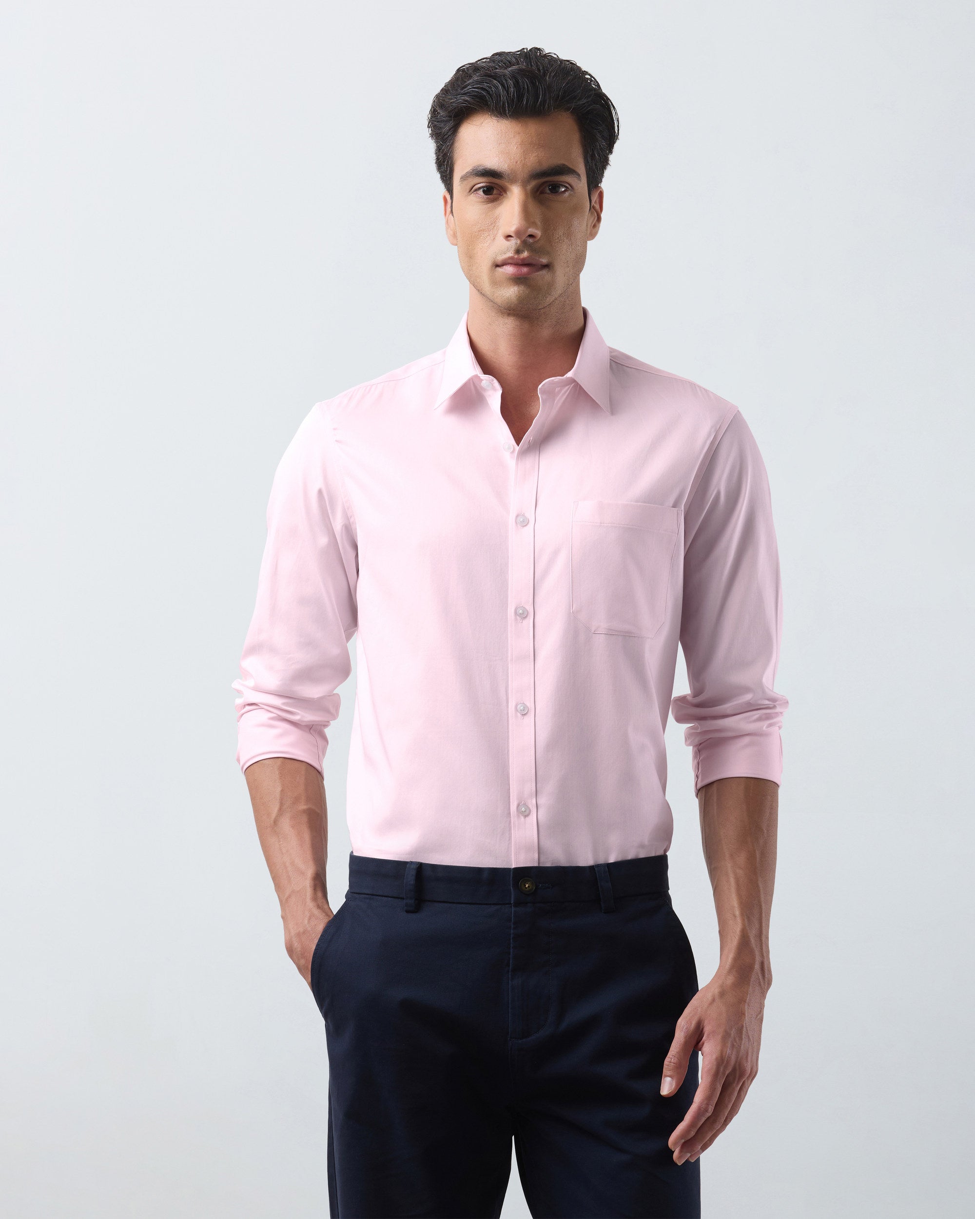 KANSO Pink Dress Shirt, three quarter view