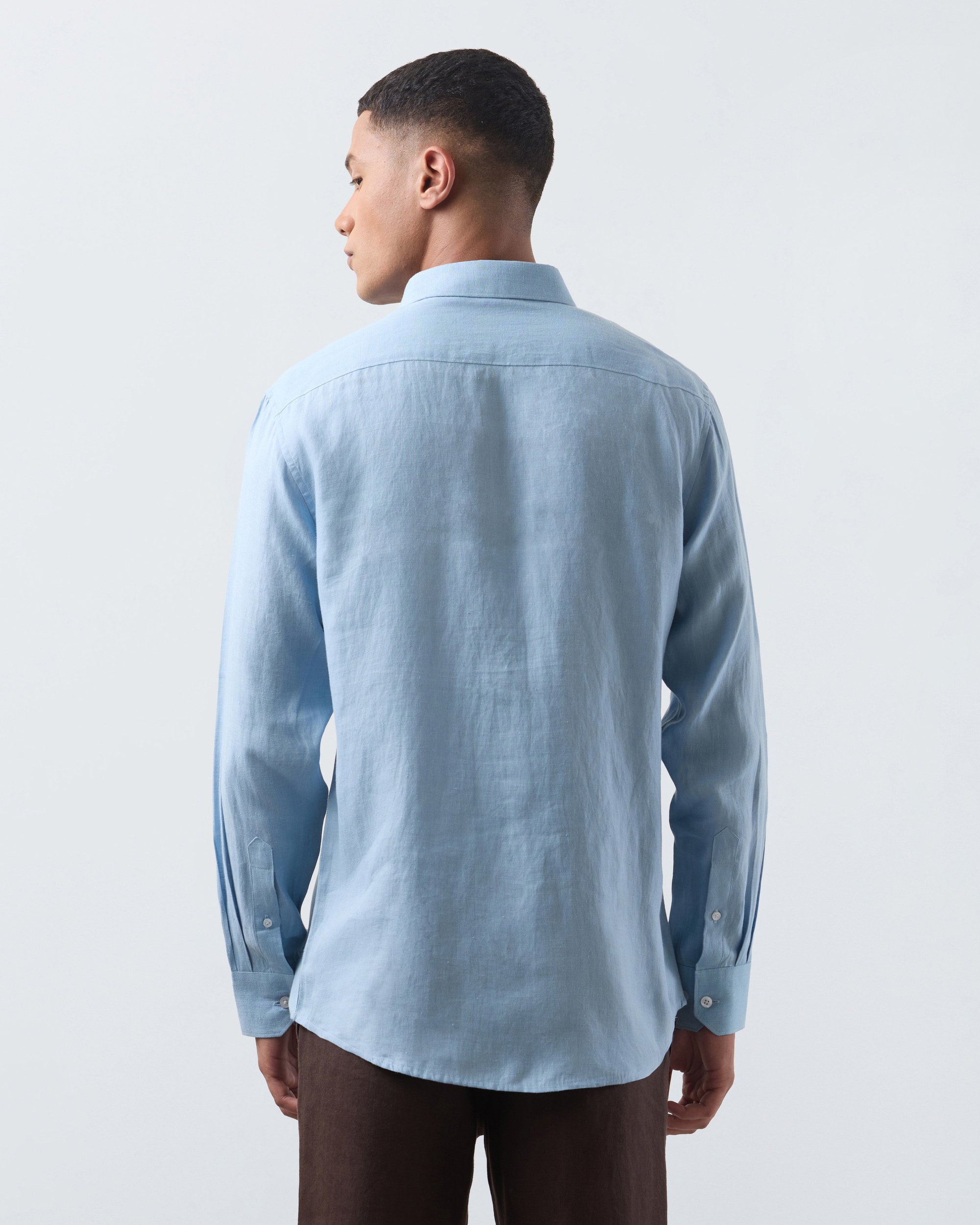 KANSO Sky Blue Linen Shirt, long sleeve, back #Sleeve_Long