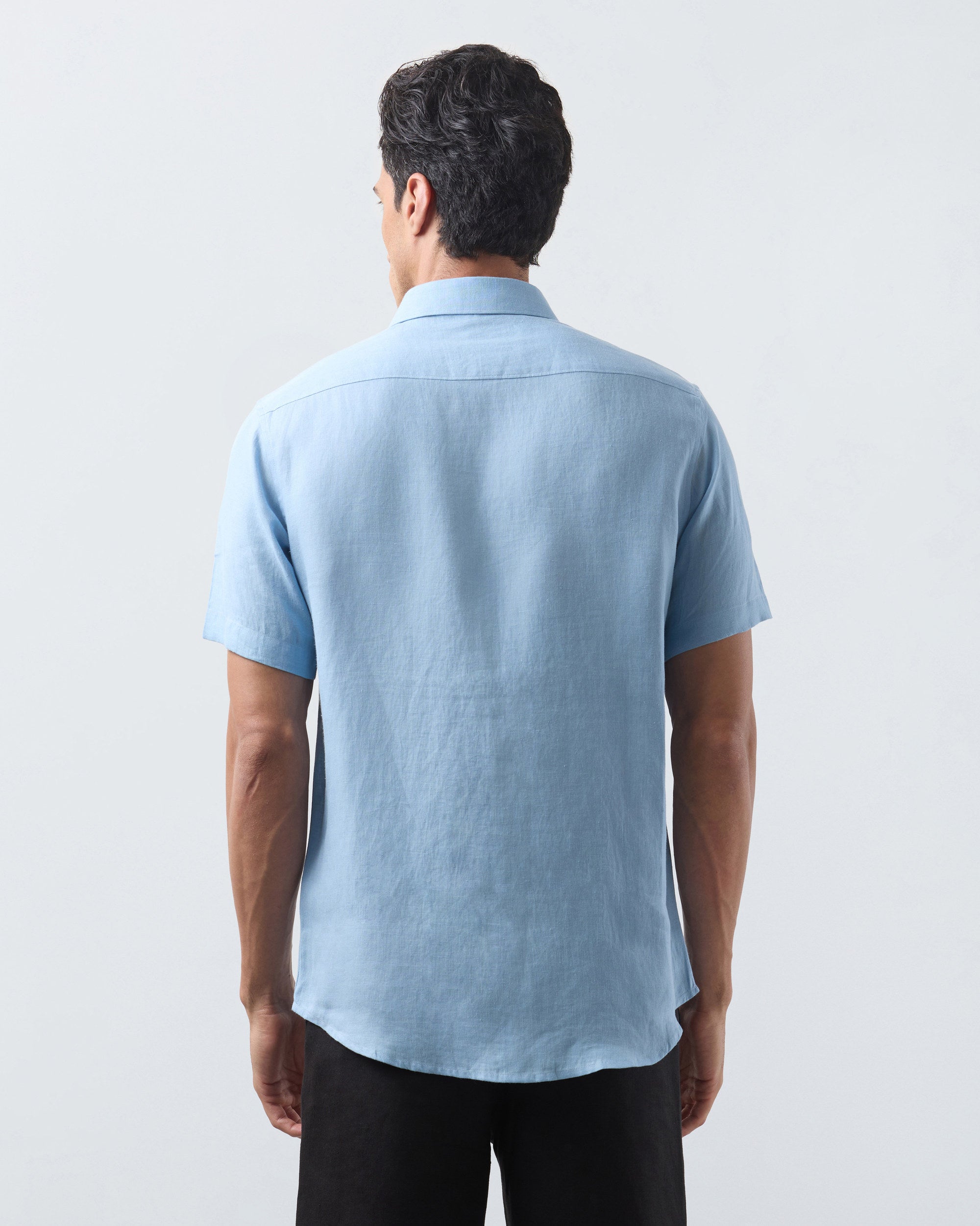 KANSO Sky Blue Linen Shirt, short sleeve, back #Sleeve_Short