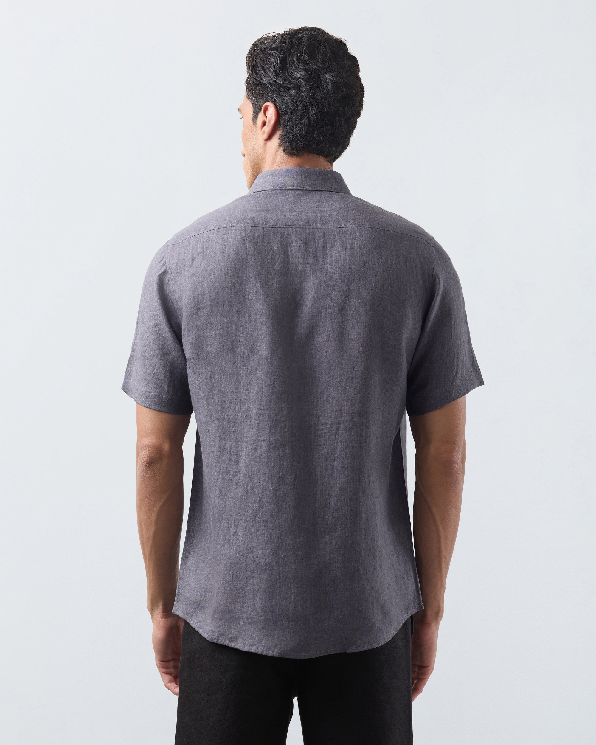 KANSO Slate Linen Shirt, short sleeve, back #Sleeve_Short