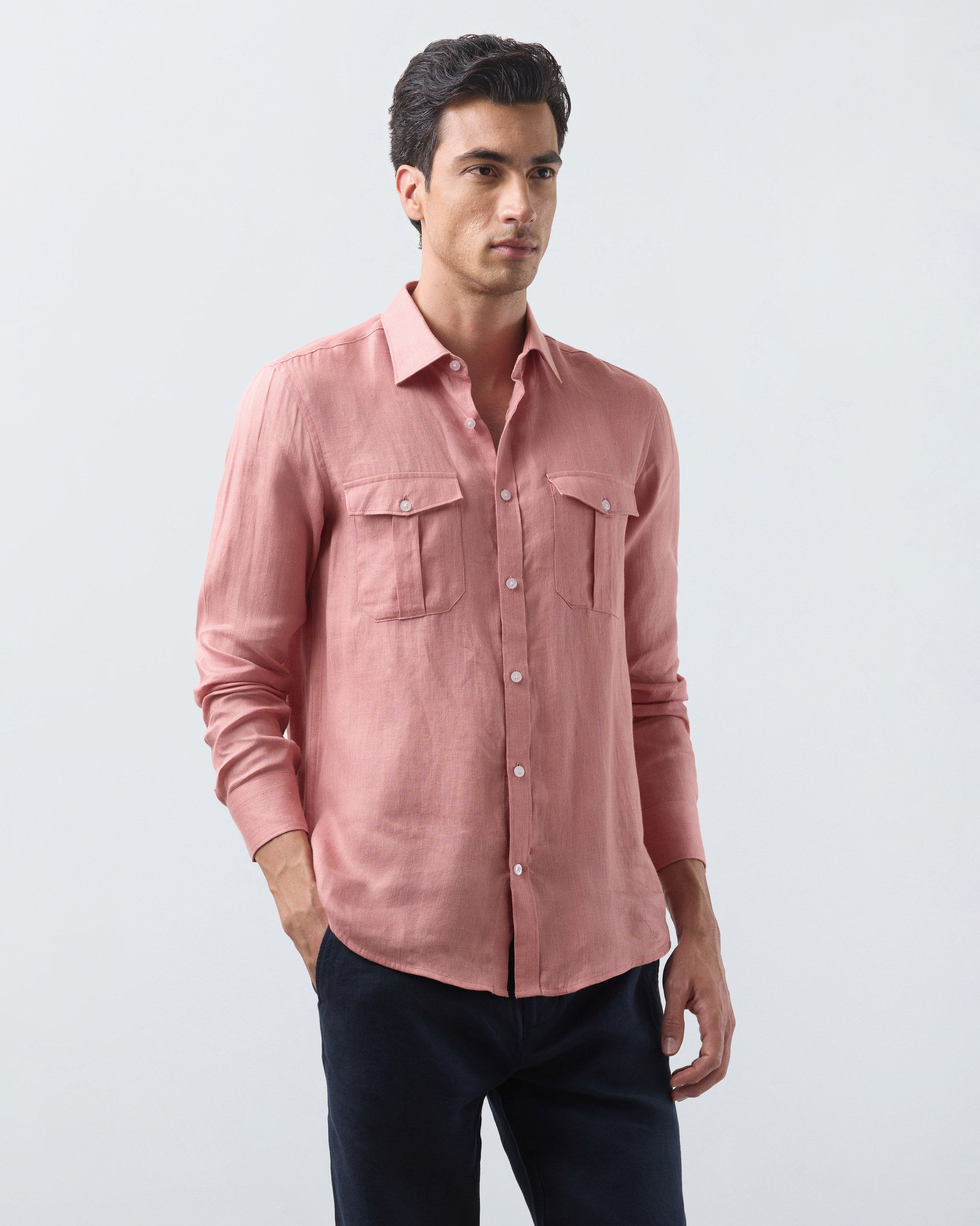 KANSO Terracotta Linen Shirt, long sleeve, front #Sleeve_Long