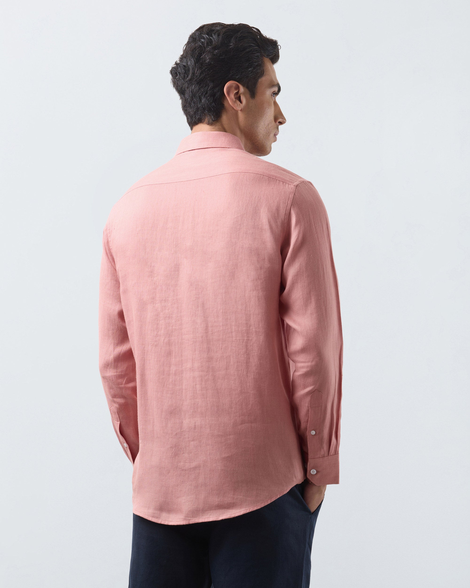 KANSO Terracotta Linen Shirt, long sleeve, back #Sleeve_Long