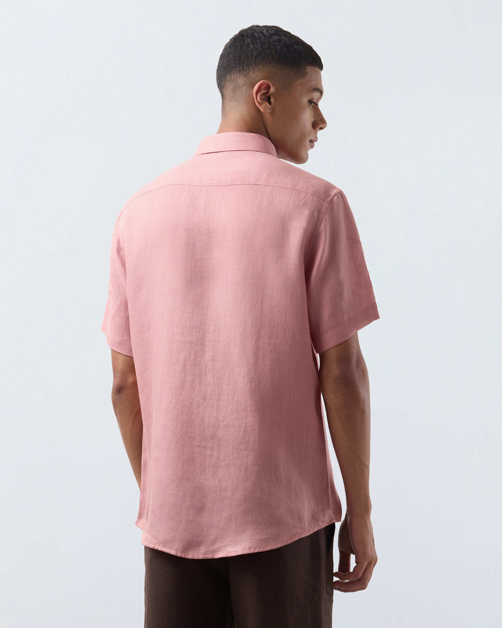 KANSO Terracotta Linen Shirt, short sleeve, back #Sleeve_Short